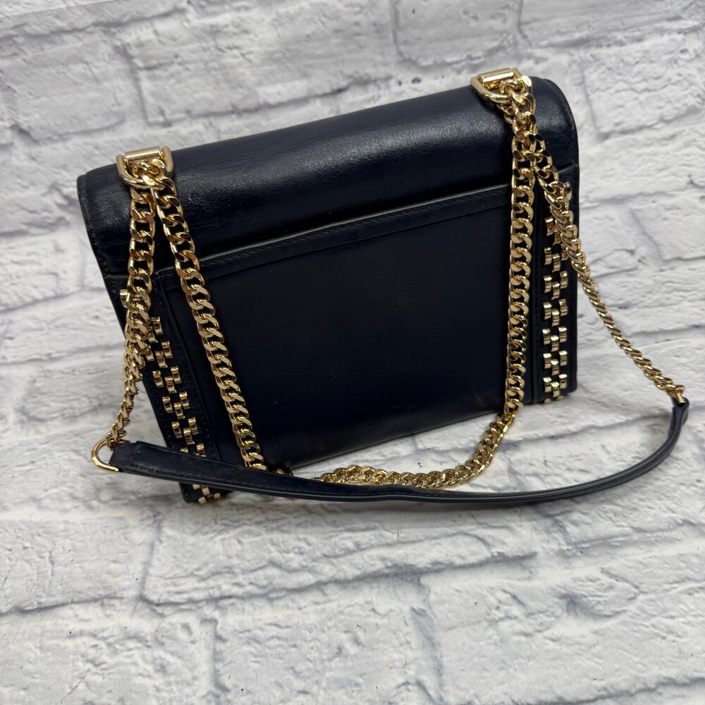 Michael Kors Whitney Studded Frame Shoulder Bag Navy Blue Gold Chain - Picture 5 of 10
